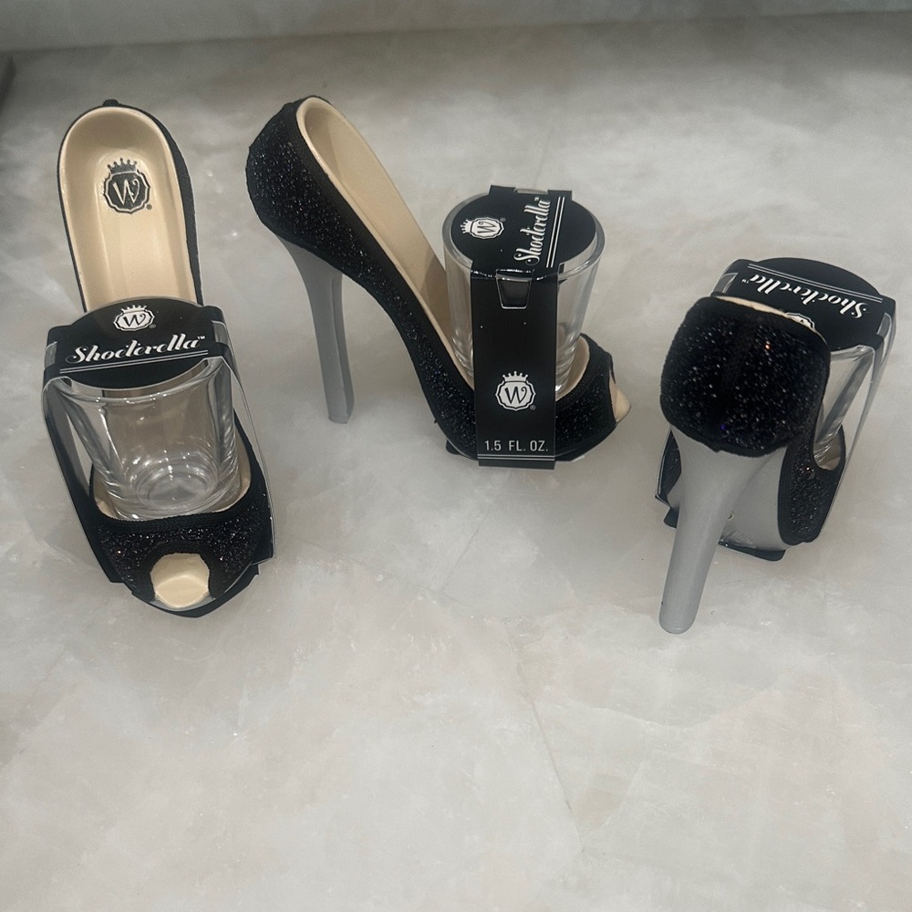 Brand New - Shot Glass - Black Glitter Women's Heels